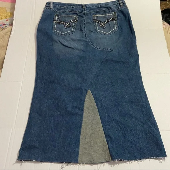 Cato Blue Denim Maxi Skirt upcycle panel handmade 18 - Picture 3 of 8